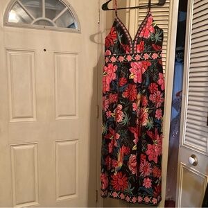 NWT Cupshe live life on the beach maxi dress black with tropical print size L